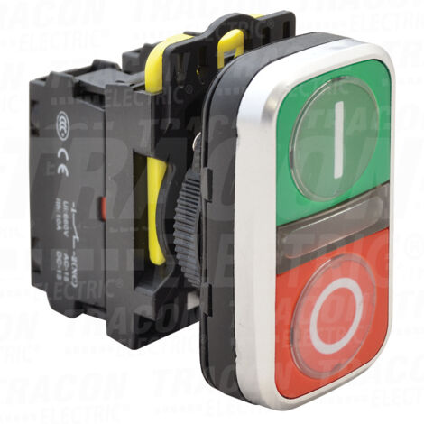 Botón doble ON-OFF, E-S, verde+rojo 1×NO+1×NC IP65