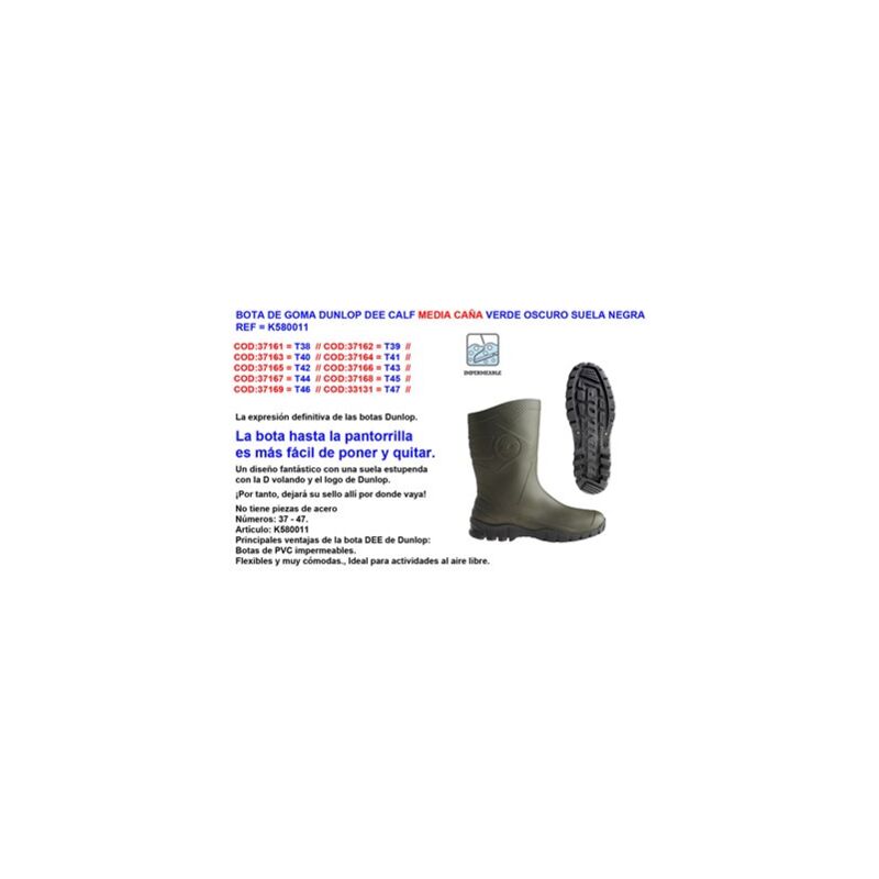 Dunlop - botte en caoutchouc mi-mollet numéro 38 vert normal K580011