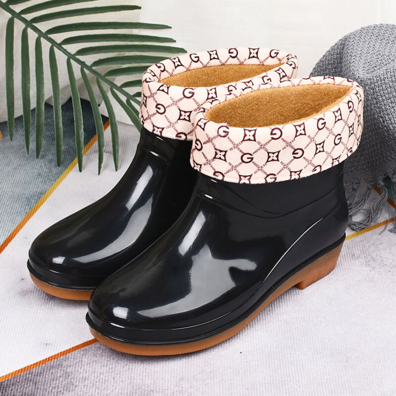 Bottes de Pluie Femme Courtes Antidérapantes en PVC Noir Doublées Taille 37