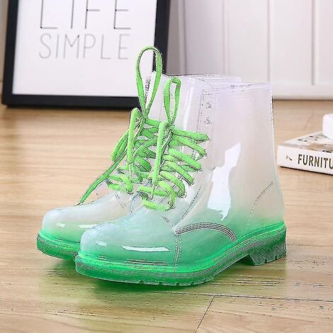 Bottes de pluie pour femmes, livraison gratuite, modèle à lacets, imperméables, transparentes, couleur bonbon, pour l'extérieur, pointure 36, vertes.