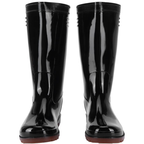 Bottes de Pluie Professionnelles Imperméables pour Jardin, Pêche et Ferme - Antidérapantes Haute Brillance Noir 42