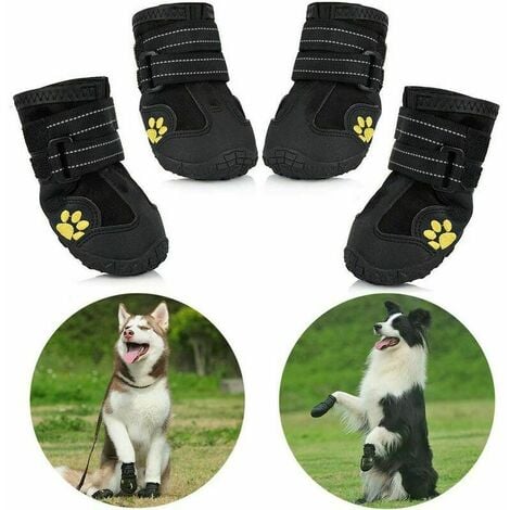 Bottes de protection pour chien, lot de 4 bottes imperméables pour chien de taille moyenne et grande - Noir （3）