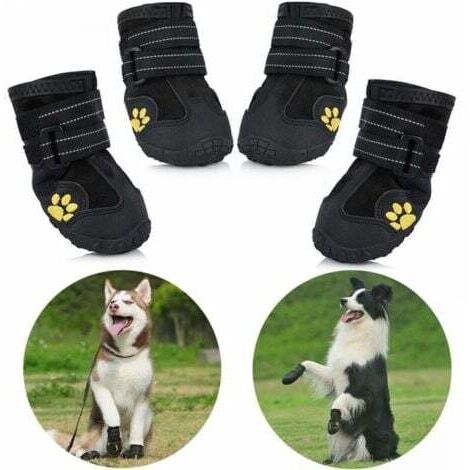 Bottes de protection pour chiens, 1 paire de chaussures imperméables pour chiens de taille moyenne et grande – Noir