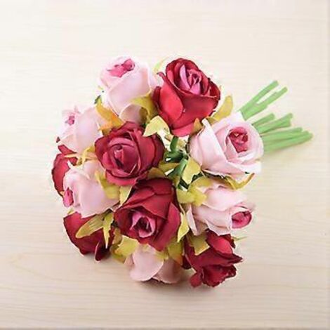 bottes de roses artificielles, 12 bouquets décoratifs, adaptés aux fêtes à domicile, au bureau, aux mariées et aux décorations de mariage (rose rouge)