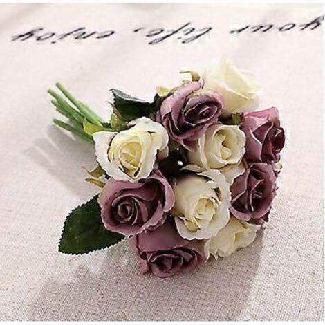 bottes de roses artificielles, 12 bouquets décoratifs, adaptés aux fêtes à domicile ou au bureau, aux mariées et aux décorations de mariage (blanc et violet)
