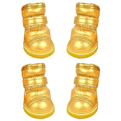 Bottes d'hiver chaudes pour chien, imperméables PU antidérapantes, chaussures douces en laine polaire pour chiot, taille 5, couleur or.