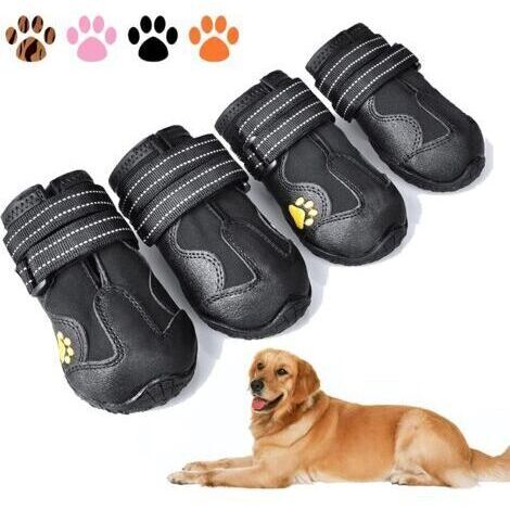 Bottes pour chien, chaussures imperméables pour chien, bottes pour chien avec semelles antidérapantes réfléchissantes et chaussures d'extérieur antidérapantes pour chiens de taille moyenne, lot