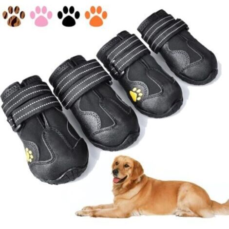 Bottes pour chien – Imperméables et antidérapantes – Avec bandes réfléchissantes et semelle résistante – Conviennent aux chiens de taille moyenne – Protègent les pattes lors des promenades en extérieu