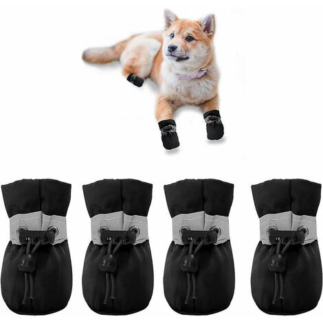 Bottes pour chien - Protection des pattes - Antidérapantes - Semelle confortable et douce - Avec sangles réfléchissantes pour petits chiens (5 : 4,9 x 3,9 cm (L x W, noir)