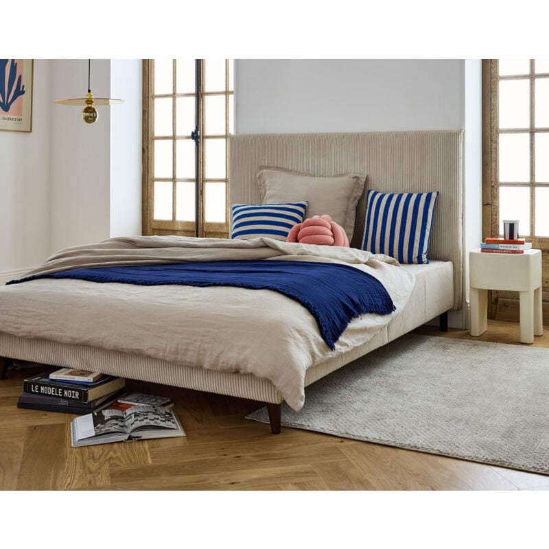 Bestmobilier - Botticelli - cadre de lit - 140x190 - en velours côtelé - beige