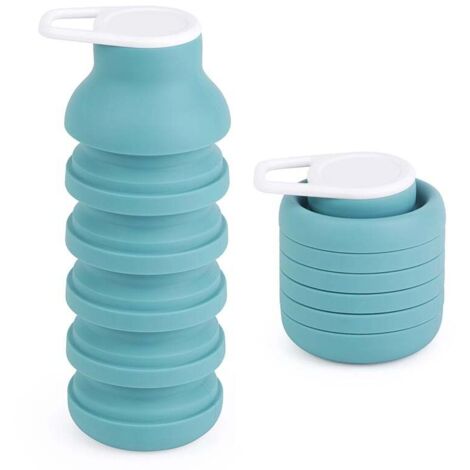 Bottiglia d'acqua pieghevole in silicone – Tazza portatile, riutilizzabile e a prova di perdite per escursionismo, ciclismo e attività all'aperto, design ecologico e compatto (blu scuro)