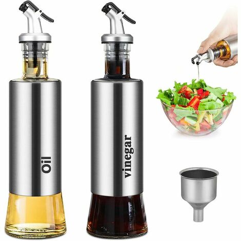 Bottiglia di olio d'oliva Bottiglia di olio e aceto Dispenser di olio Dosatore di olio in acciaio inossidabile, con beccuccio e imbuto, utilizzato per grigliare, 300 ml 2, stampato con parole