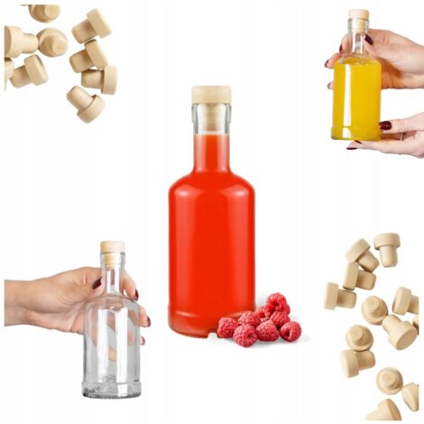 Bottiglia di vetro Tadek da 250 ml per liquori, liquori alcolici, succhi, regalo con tappo di sughero