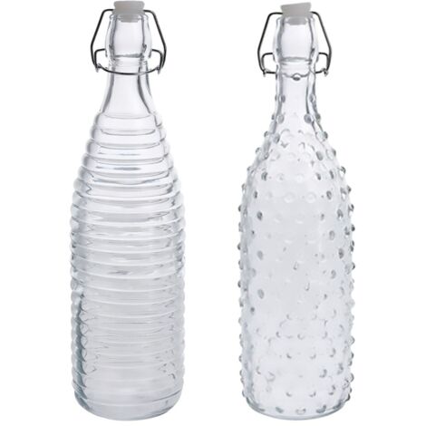 Bottiglia in vetro 'doppio decoro' 1000 ml fondo bianco - 12 pz COMPLETA DI TAPPO