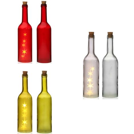Bottiglia luminosa rossa gialla trasparente con led in vetro con manico set2 decorazioni addobbo casa