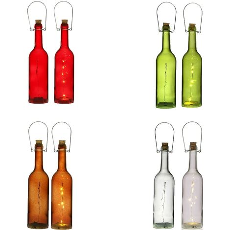 Bottiglia luminosa rossa verde rame trasparente con led in vetro con manico set2 decorazioni addobbo casa
