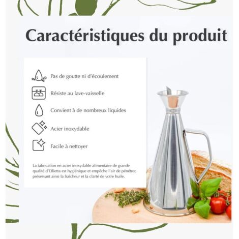 Bottiglia per olio d'oliva in acciaio inox da 250 ml (adatta per olio d'oliva e aceto) - Dispenser antigoccia e a prova di perdite - Ideale per versare olio e altri liquidi -