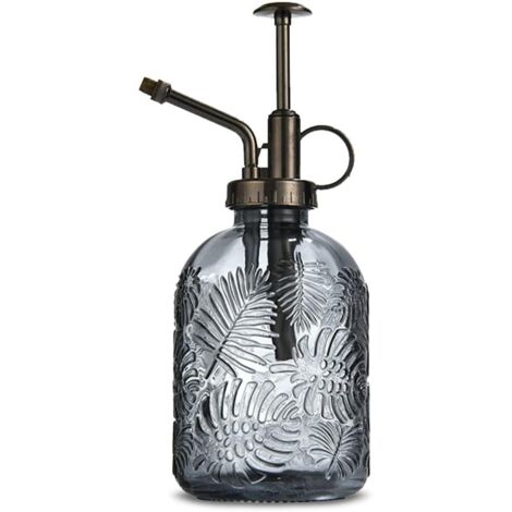 Bottiglia spray per irrigazione per piante in vetro, retrò da 360 ml con annaffiatoio con pompa superiore, nebulizzatore con una sola mano per piante da giardinaggio, giardino, pulizia, alcol - Grigio