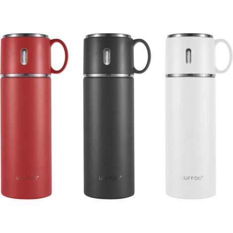 Bottiglia termica in acciaio inossidabile, ideale per caffè e tè con bicchiere Becher, bottiglia termica, segui Becher, bevande calde o fredde al lavoro, in viaggio, a scuola, 480 ml