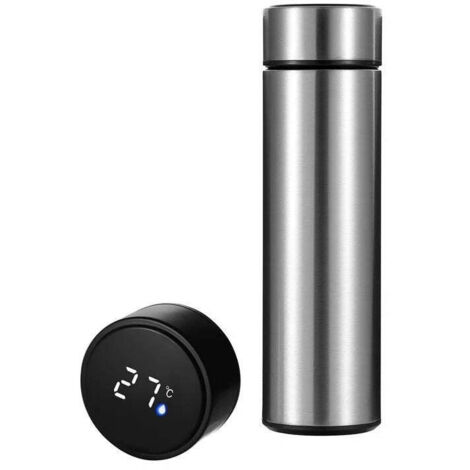 Bottiglia termica sottovuoto Herzberg in acciaio inossidabile con display intelligente della temperatura - 500 ml Argento