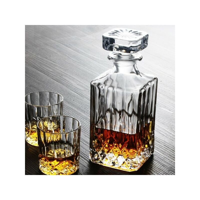 Image of Trade Shop Traesio - Trade Shop - Bottiglia Vintage Per Liquore Wiskey Cognac Scotch In Vetro Con Tappo 9x23cm