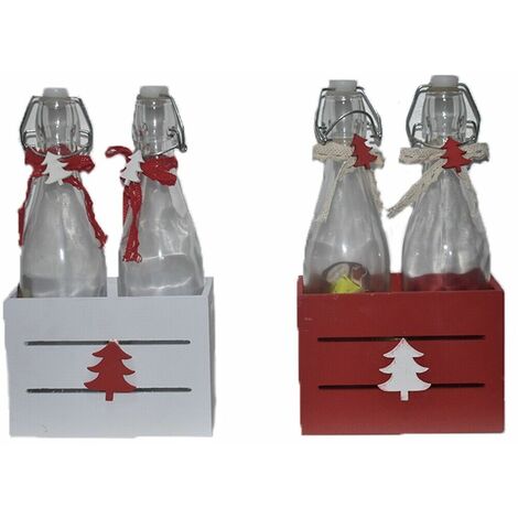 Bottiglie set da 2 decorazioni per la tavola di natale addobbi natalizi idea regalo 500ml sotto bottiglie in legno bianco rosso - colorigenerali: ROSSO