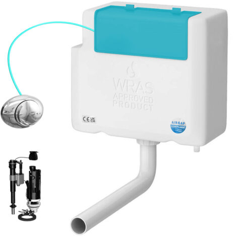 Bottom Entry Concealed Toilet Cistern WC with Dual Flush Polished Chrome Push Button - Includes WRAS Internals & Pipe
