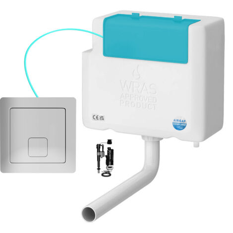 Bottom Entry Concealed Toilet Cistern WC with Dual Flush Polished Chrome Square Button - Includes WRAS Internals & Pipe