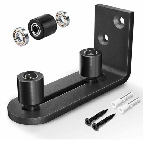 Bottom floor guide for sliding barn door, adjustable ball bearings, wall mounting system, flush flat bottom design