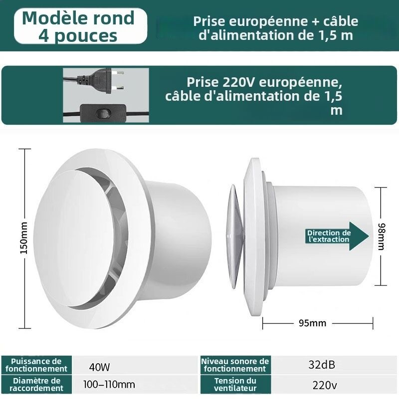 VMC hygroréglable-Bouche vmc 100 mm de diamètre - 160 mètres