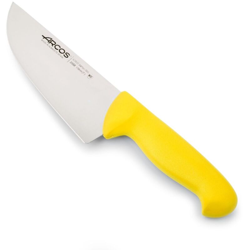 Couteau de boucherie Arcos Couleur - Prof 295800 en acier inoxydable Nitrum et mango polypropylène jaune ergonomique avec lame de 17 cm, vitrine.