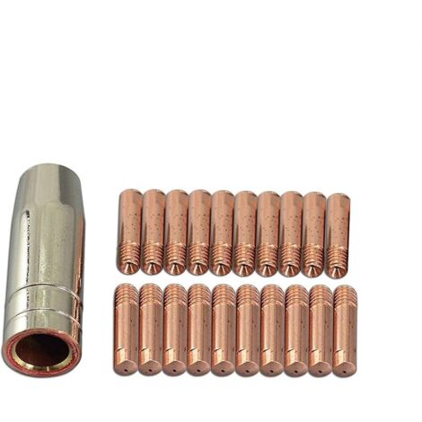 Bouches de protection coniques pour torche de soudure MIG MAG 145.0075 en cuivre épaisseur de paroi 1,2 mm Électrodes Contact M6 140,0008 0,6mm pour Torche de soudure 15AK MB15 CO₂ 21 pièces