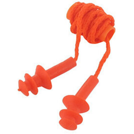 Bouchon anti-bruit réutilisable (25db) en caoutchouc avec cordelette nylon. Vendu par Boite de 50 paires - Agréation EN352-2