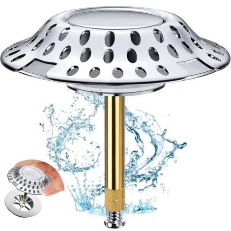Bouchon Baignoire Universel, Bouchon Baignoire 2-en-1 Filtre à Cheveu, Bonde Baignoire à Hauteur Réglable avec Design de Filtre.