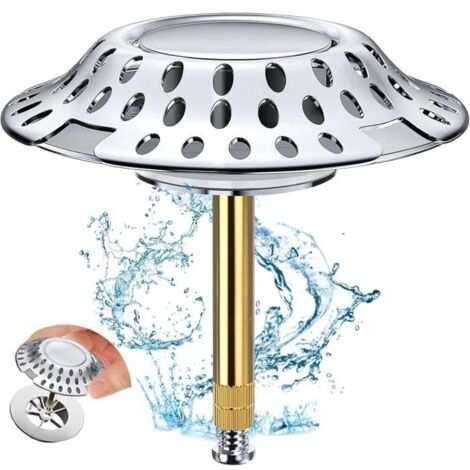 Bouchon Baignoire Universel, Bouchon Baignoire 2-en-1 Filtre à Cheveu, Bonde Baignoire à Hauteur Réglable avec Design de Filtre.