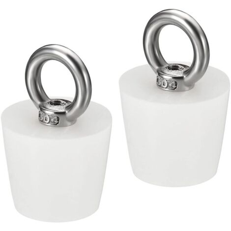 Bouchon Conique Bouchon en Caoutchouc de Silicone 25mm à 33mm Bouchon de Baignoire Solide avec Anneau pour Tubes à Essai, Conduite d'Eau, Trou de Drainage, Blanc 2 Pièces