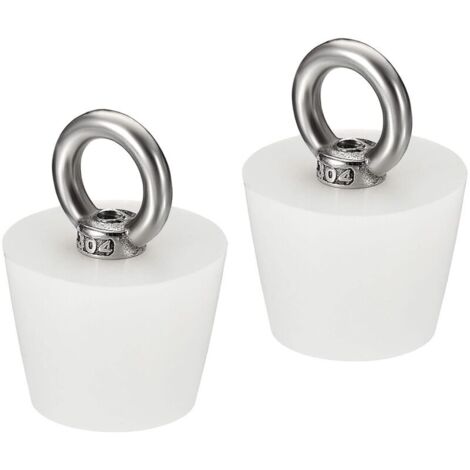 Bouchon Conique Bouchon en Caoutchouc de Silicone 28mm à 37mm Bouchon de Baignoire Solide avec Anneau pour Tubes à Essai, Conduite d'Eau, Trou de Drainage, Blanc 2 Pièces