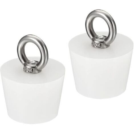 Bouchon Conique Bouchon en Caoutchouc de Silicone 32mm à 42mm Bouchon de Baignoire Solide avec Anneau pour Tubes à Essai, Conduite d'Eau, Trou de Drainage, Blanc 2 Pièces
