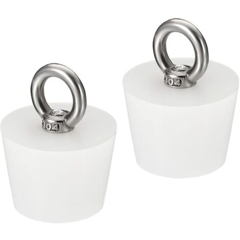 Bouchon Conique Bouchon en Caoutchouc de Silicone 32mm à 42mm Bouchon de Baignoire Solide avec Anneau pour Tubes à Essai, Conduite d'Eau, Trou de Drainage, Blanc 2 Pièces