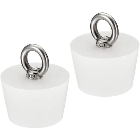 Bouchon Conique Bouchon en Caoutchouc de Silicone 37mm à 46mm Bouchon de Baignoire Solide avec Anneau pour Tubes à Essai, Conduite d'Eau, Trou de Drainage, Blanc 2 Pièces