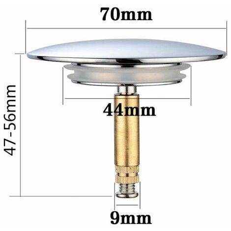 Bouchon de Baignoire, Ø 70 mm, avec Double Joint, Réglable en Hauteur, Bouchon de Baignoire Universel, Clapet de Lavabo, en Laiton Trempé avec Finition Chromée, Bonde de Baignoire Antirouille