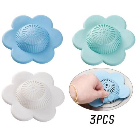 Bouchon de Baignoire - Sans désignation - Grille de Vidange Fleur - PVC - 13x13cm - Lot de 3