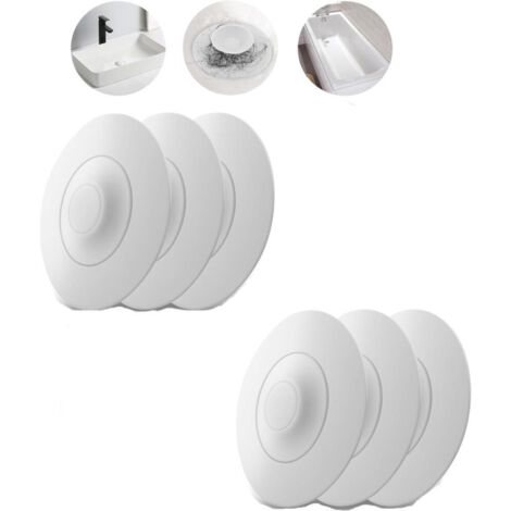 Bouchon de baignoire universel, bouchon d'évier avec filtre à cheveux, filtre de vidange en silicone, blanc, 6 pièces