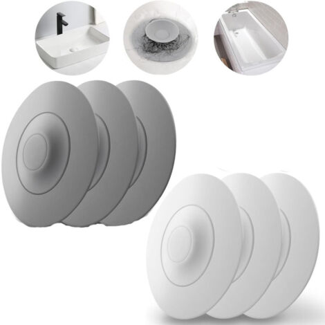 Bouchon de baignoire universel, bouchon d'évier avec filtre à cheveux, filtre de vidange en silicone, blanc + gris, 6 pièces