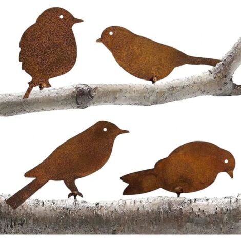 Bouchon de jardin décoré de rouille, 4 oiseaux en métal avec vis, métal g