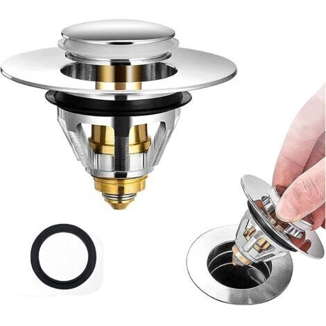Bouchon de lavabo de salle de bain universel, couvercle de bouchon de trou d'évier escamotable pour trous de drainage de 1,34 à 1,5 pouces, bouchon de style poussoir en acier inoxydable pour évier