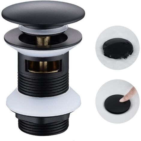 Bouchon de lavabo, noir, bonde pop-up, avec trop-plein, bonde universelle pour lavabo et lavabo de salle de bain, noir mat