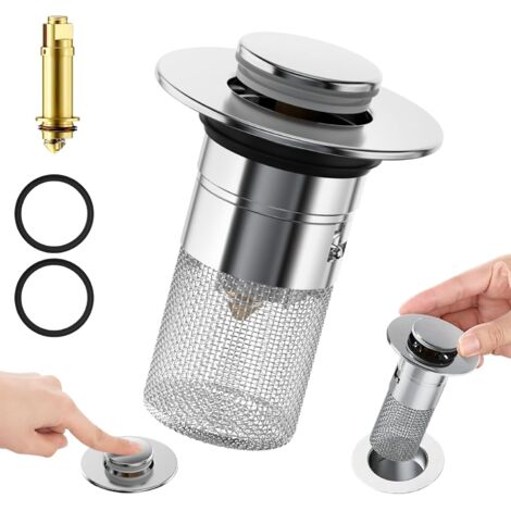 Bouchon de lavabo Pop Up avec tamis 34-40 mm - En acier inoxydable - Pour bonde de lavabo - Accessoire Salle de Bain - 1 pièce