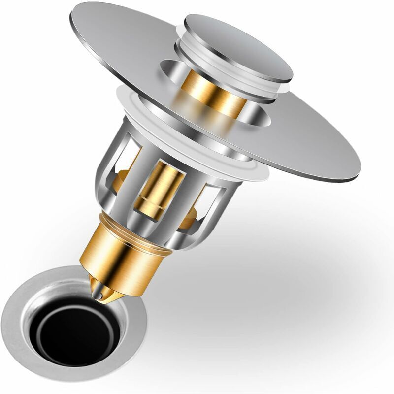 Bouchon de lavabo universel Bouchon de baignoire Anti-obstruction Crépine Pop-up Vidange d'évier pour trous de 28 à 48 mm Bouchon d'évier en acier