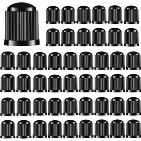 Bouchon de Valve Voiture, 48 Pieces Bouchon de Valve, Bouchon de Valve Voiture, Couvre-Valve Universel, Bouchon Valve Pneu Voiture en Plastique avec Joint d'étanchéité pour Moto Camions, Noir